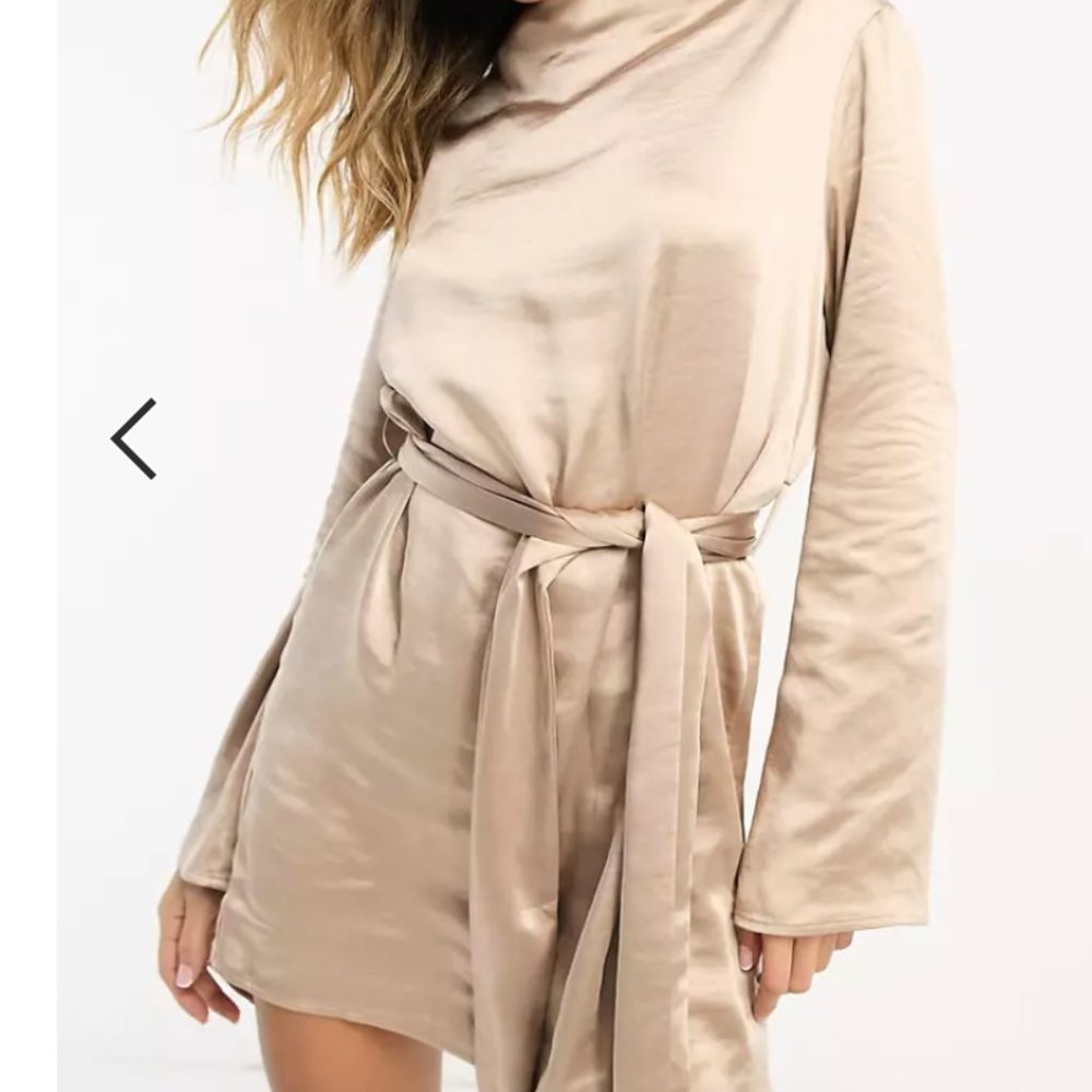 Pretty Lavish Jayda tie waist satin mini dress in Blush -  NWT